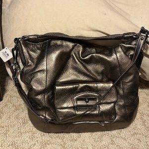 BRAND NEW! Large Leather Pewter Coach Hobo Bag